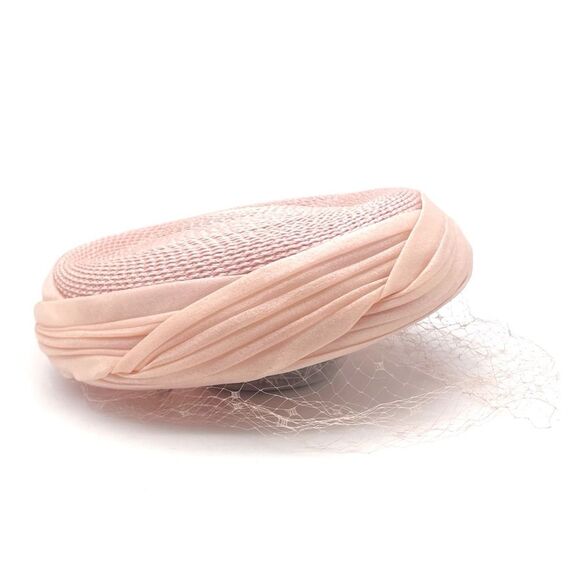 Vintage 1950s Pillbox Hat Veiled Chiffon Straw Hat Pastel Pink Easter Wedding - Picture 8 of 11